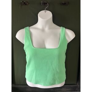 Cotton on Neon green ribbed square neck tank top Size 18/XL NWT